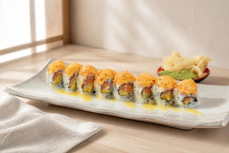 Crunch-topped sushi roll at Sushi Heaven